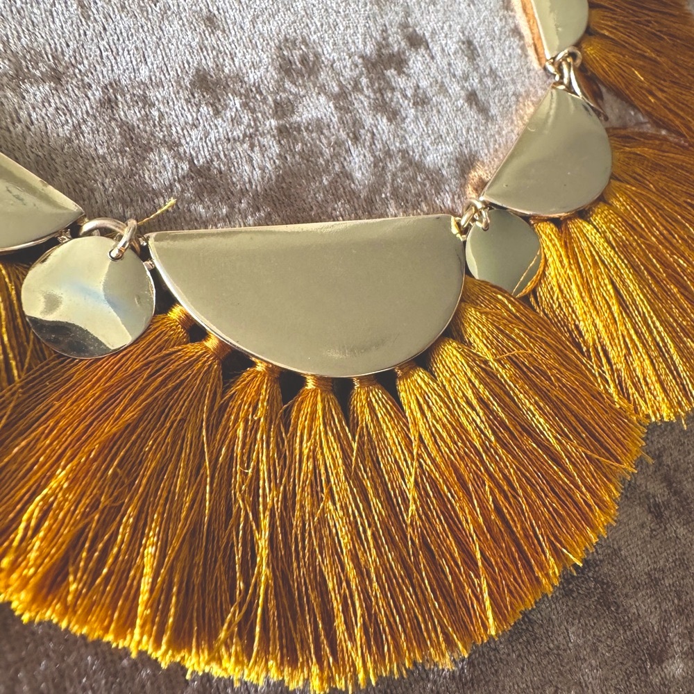 Aldo Gold Statement Necklace with Fringe Design